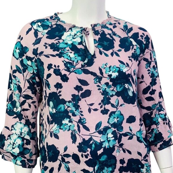 J. Jill Womens Blouse Mauve Beautiful Blooms Top Bell Sleeve Rayon Size L - Picture 4 of 12